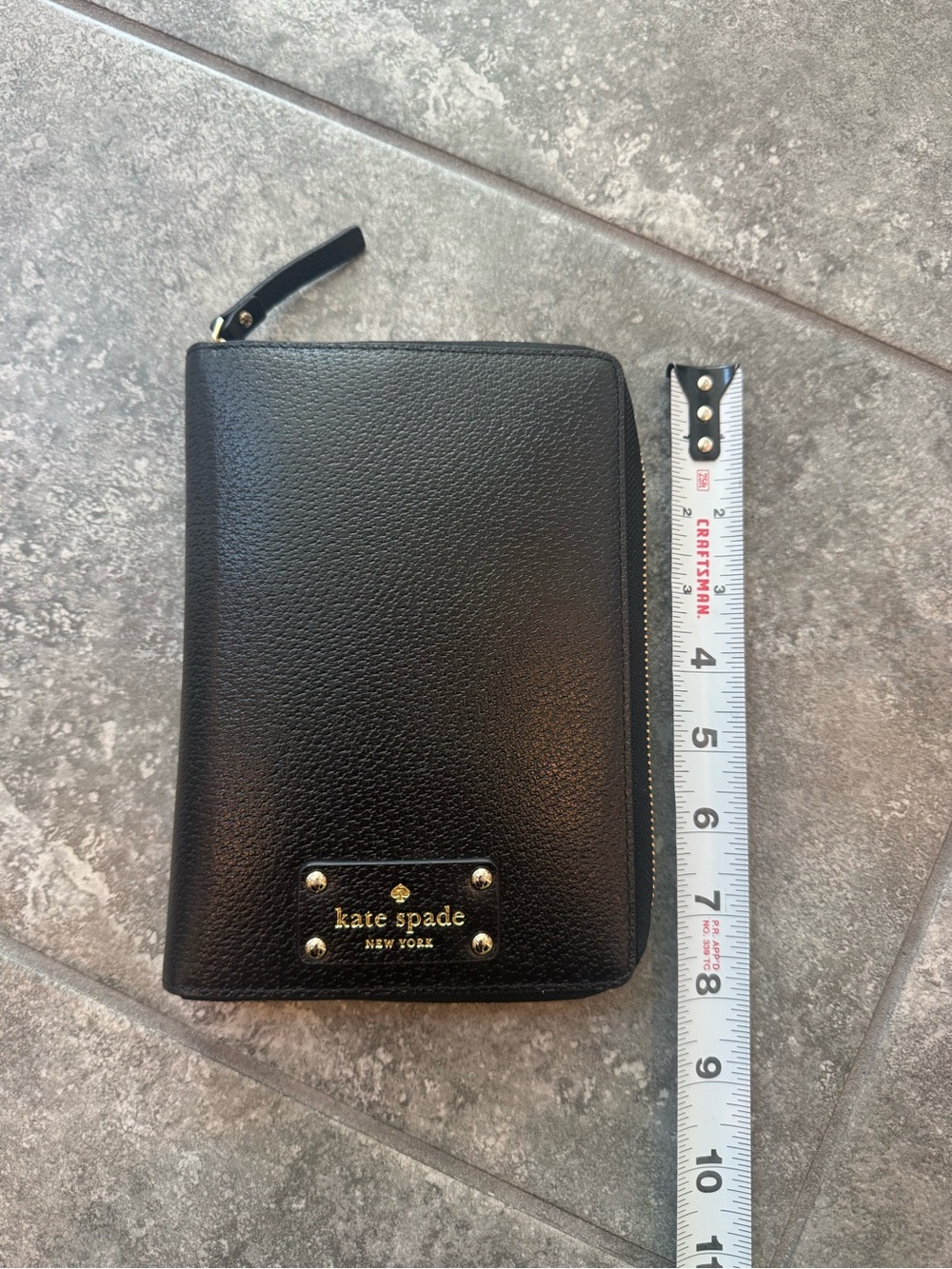 Kate Spade black leather organizer zip planner cover pink lining card slots